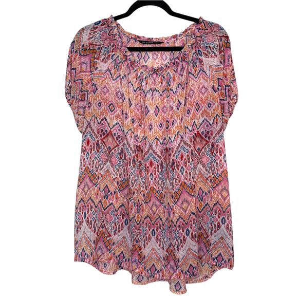 Zac & Rachel sheer multicolor scoop neck blouse size 1X - Picture 2 of 7